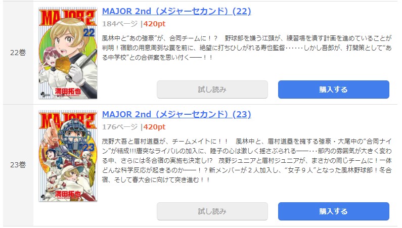 漫画 Major 2nd メジャーセカンド を全巻無料で読めるアプリや違法サイトまで調査 電子書籍比較