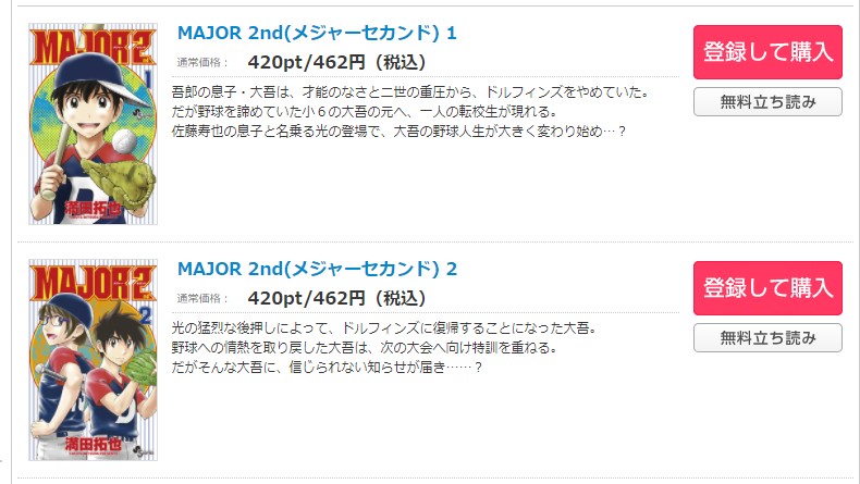 漫画 Major 2nd メジャーセカンド を全巻無料で読めるアプリや違法サイトまで調査 電子書籍比較