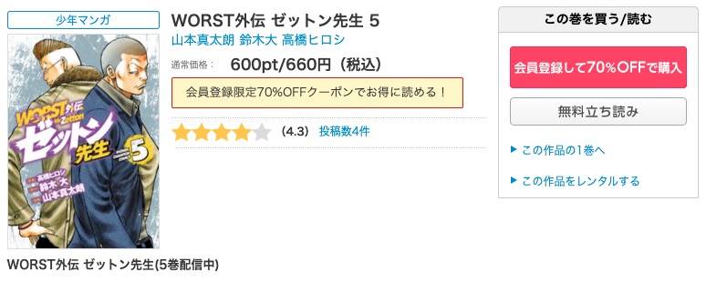 漫画 Worst外伝ゼットン先生を全巻無料で読めるアプリや違法サイトまで調査 電子書籍比較