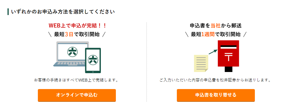 松井証券（松井証券のFX）へ「オンラインで申し込む」