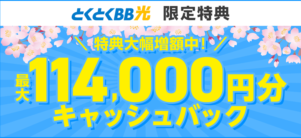 GMOとくとくBB光 最大114,000円分キャッシュバック