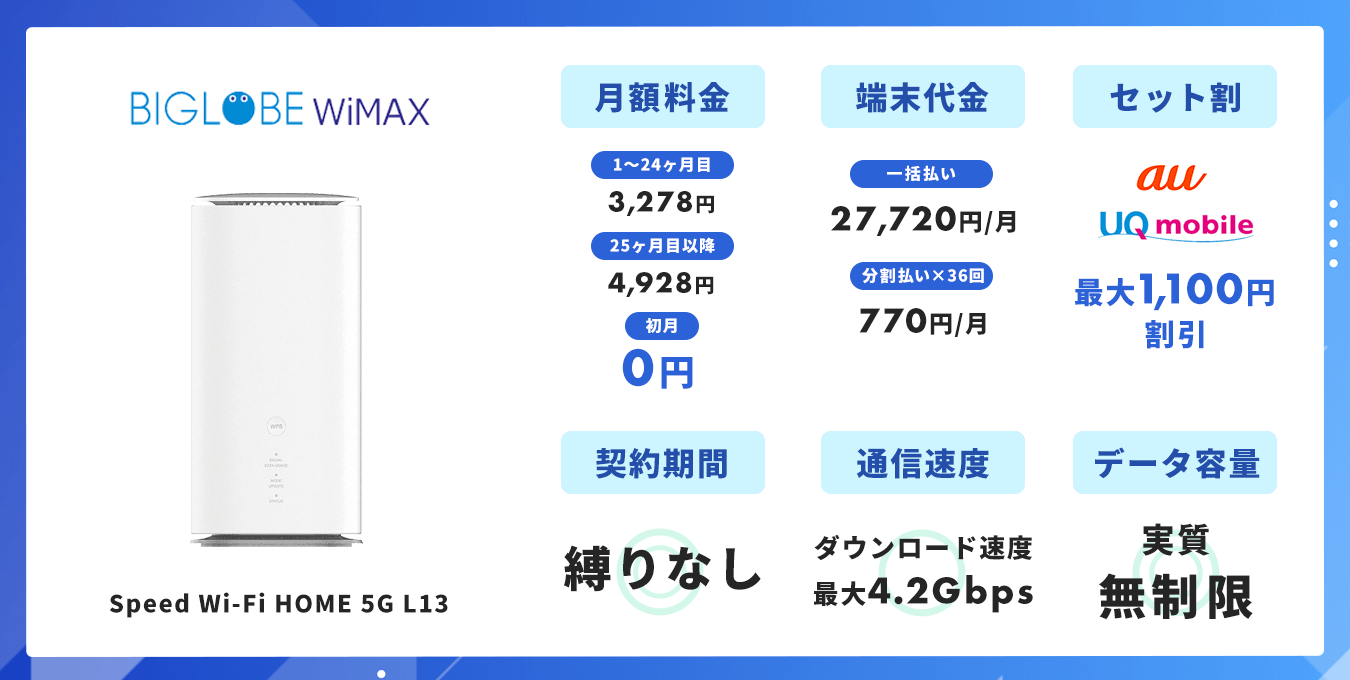 BIGLOBE WiMAX スペック