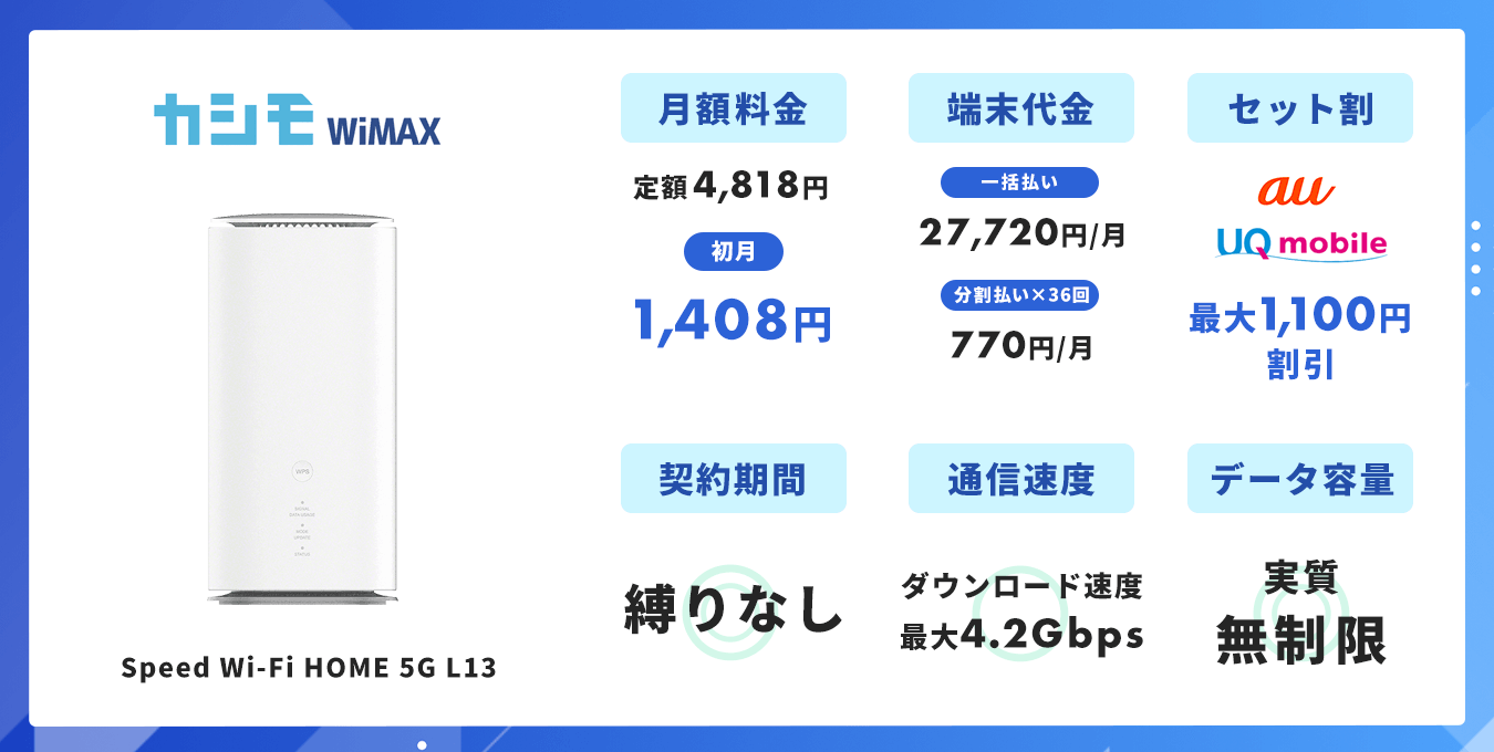 カシモWiMAX スペック