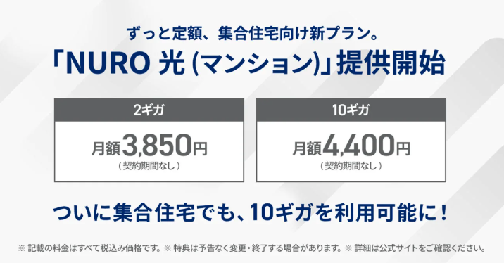NURO光 集合住宅向け新プラン
