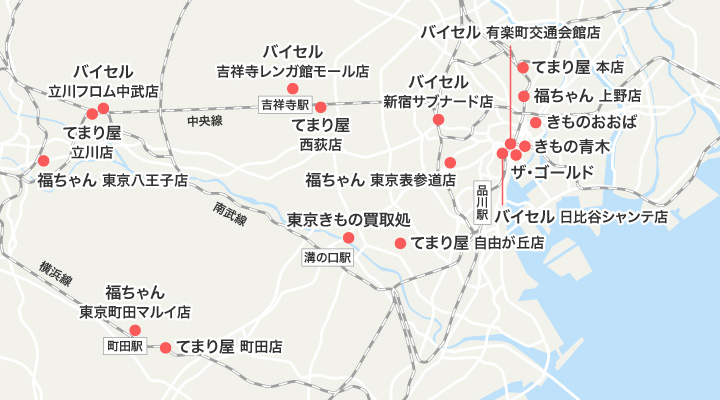 東京都の着物買取おすすめ業者のマップ