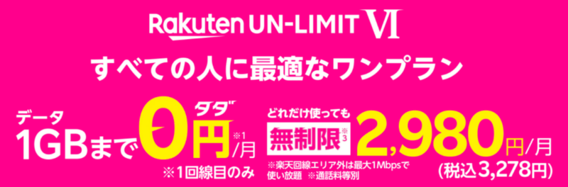 楽天モバイルの5G料金プラン「Rakuten UN-LIMIT VI」