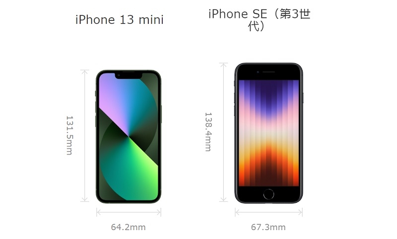 iPhone 13 mini iPhone SE（第3世代） 比較