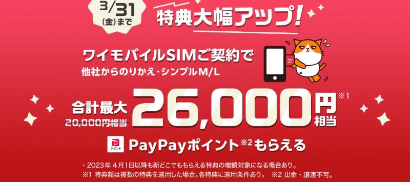 SIMのみで最大26,000円相当PayPay還元