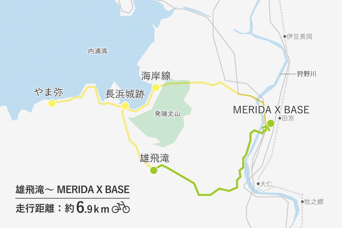 雄飛滝からMERIDA X BASEへのサイクリングルート