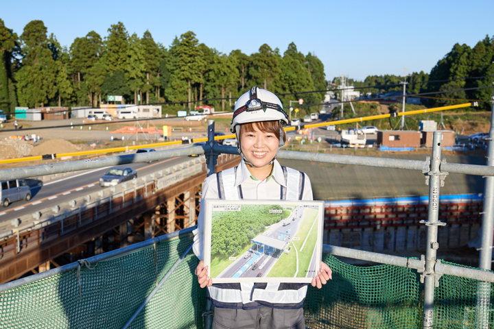 髙濵さんと工事現場