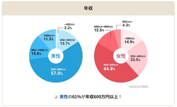 IBJメンバーズの男女の年収円グラフ