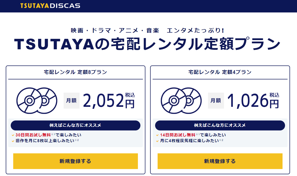TSUTAYA DISCASのレンタル定額プラン