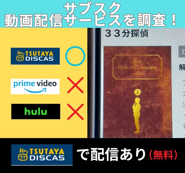 ドラマ「33分探偵」のサブスク動画サービス配信状況一覧