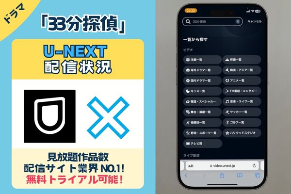 ドラマ「33分探偵」はU-NEXTで配信している？