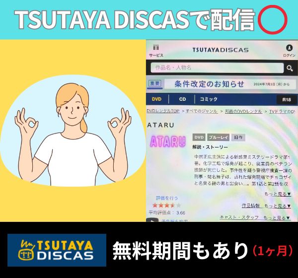ドラマ「ATARU」を無料視聴できるのは「TSUTAYAディスカス」のDVDだけ!!