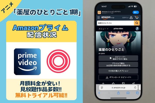 「薬屋のひとりごと 1期」はAmazonプライムで配信している？