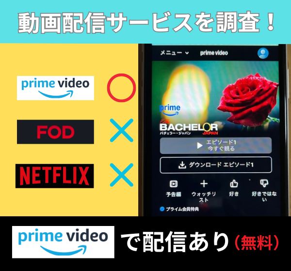 「バチェラー4」はどこで配信されている？無料でバチェラーが見れるアプリは「Amazonプライム」！