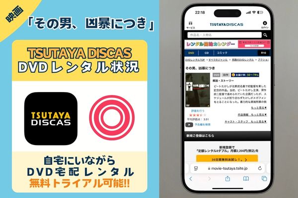 映画「その男、凶暴につき」を配信しているサブスクは「TSUTAYA DISCAS」だけ！