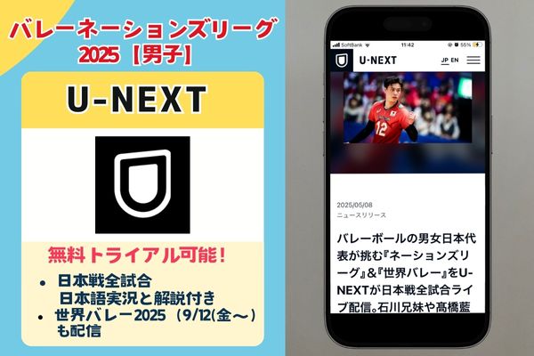 バレーネーションズリーグ2025男子　U-NEXT