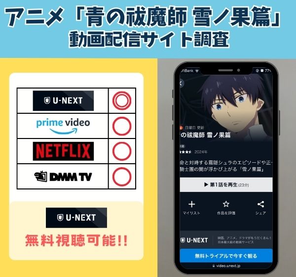 アニメ「青の祓魔師 雪ノ果篇」を無料視聴できる動画配信サイトを独自調査！