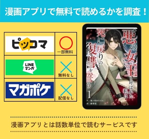 漫画「悪の女王と呼ばれた私は死に戻りの復讐を誓う」を全巻無料で読める漫画アプリを調査!