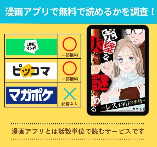 漫画「完璧な夫には謎がある～レス4年目の事情～」を全巻無料で読める漫画アプリを調査！