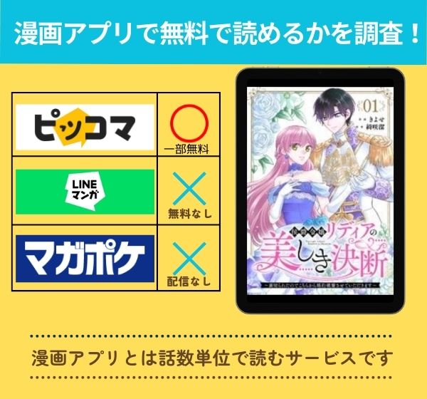 侯爵令嬢リディアの美しき決断～裏切られたのでこちらから婚約破棄させていただきます～の漫画を無料で読めるアプリ一覧