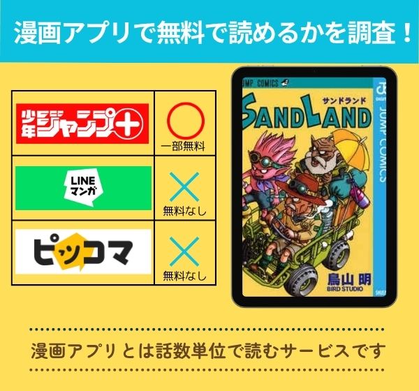 漫画「SAND LAND」を全巻無料で読める漫画アプリを調査!