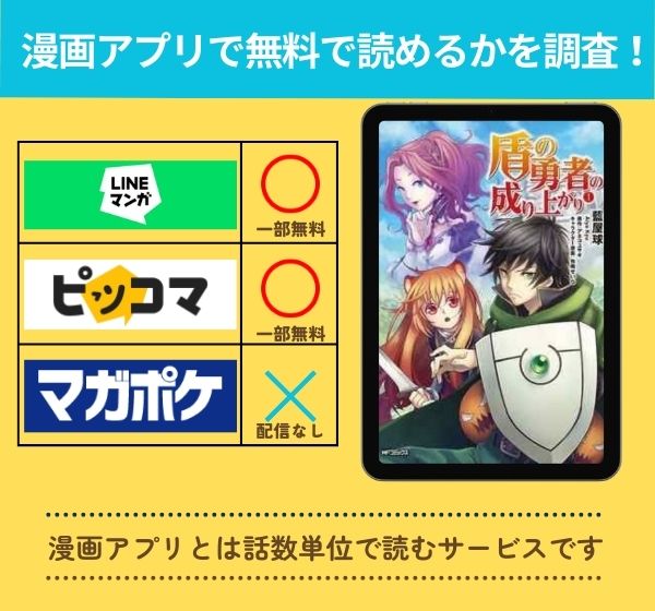 漫画「盾の勇者の成り上がり」を全巻無料で読める漫画アプリを調査！