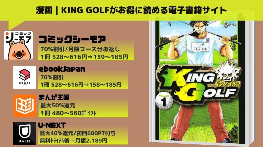 漫画｜KING GOLFを全巻無料で読めるアプリやサイトはある？お得に読むなら「コミックシーモア」がオススメ！ | マイナビニュース電子書籍・VOD比較