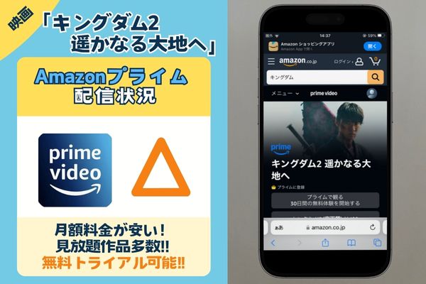 映画「キングダム2 遥かなる大地へ」を一番お得に配信しているのは「amazonprime」無料視聴◎