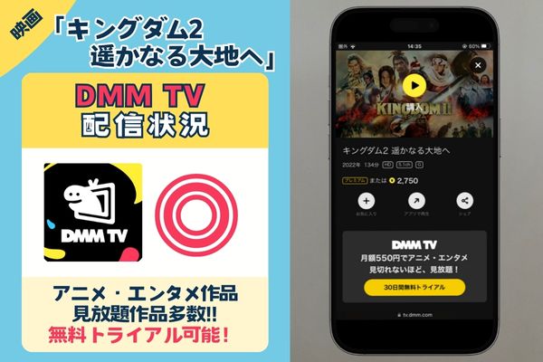 映画「キングダム2 遥かなる大地へ」を一番お得に配信しているのは「DMM TV」無料視聴◎