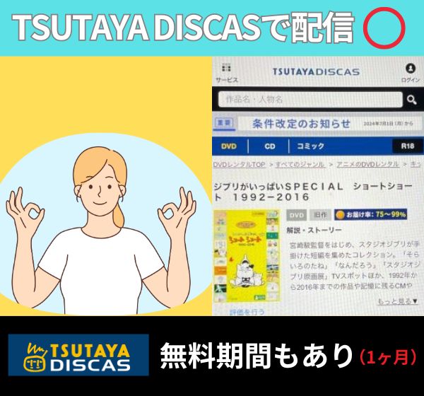 ジブリ「on your mark 」を無料視聴できる動画配信サイトは「TSUTAYA DISCAS」だけ！