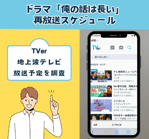 ドラマ「俺の話は長い」TVerの見逃し配信や地上波の再放送の予定は？