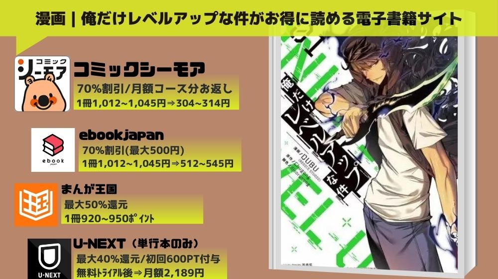 漫画｜俺だけレベルアップな件を全巻無料で読めるアプリやサイトはある？お得に読むなら「コミックシーモア」がオススメ！ |  マイナビニュース電子書籍・VOD比較