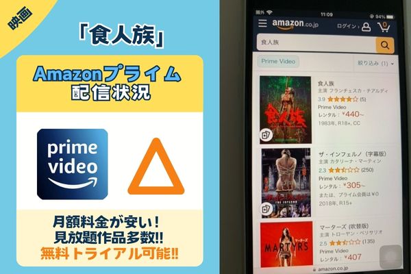 「食人族」はAmazonプライムで配信している？