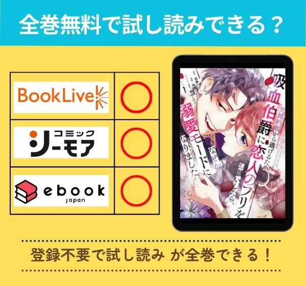 「元婚約者から逃げるため吸血伯爵に恋人のフリをお願いしたら、なぜか溺愛モードになりました」の漫画を全巻無料で試し読み