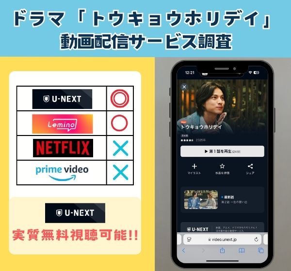 ドラマ「トウキョウホリデイ」を無料視聴できる動画配信サイトを独自調査!