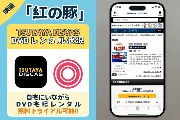 映画「紅の豚」の配信動画を無料視聴できるサービスは「TSUTAYA DISCAS」だけ！