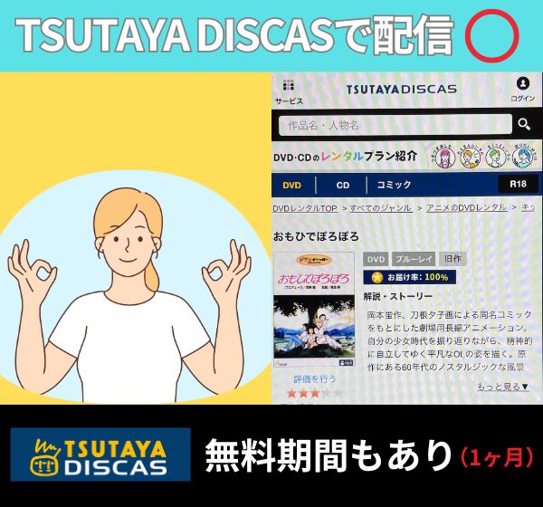 ジブリ「おもひでぽろぽろ」を無料視聴できるのは「TSUTAYA DISCAS」だけ【配信サービス×】