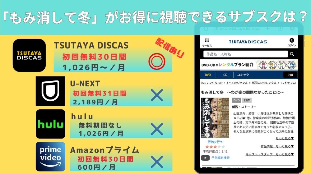 ドラマ「もみ消して冬」の配信は無料で見れるの？Amazonプライム・Netflix・Huluの動画サイトを調査！ |  マイナビニュース電子書籍・VOD比較