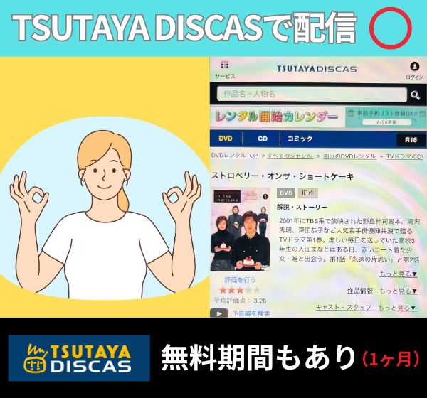 ドラマ「ストロベリーオンザショートケーキ」を無料配信しているのは「TSUTAYA DISCAS」！