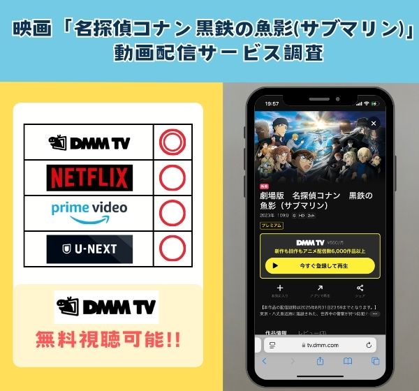 映画「名探偵コナン 黒鉄の魚影」を無料視聴できる動画配信サイトを独自調査!