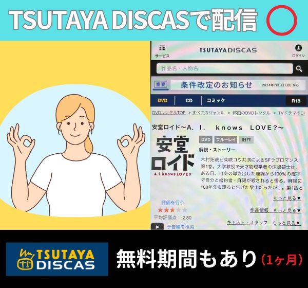 ドラマ「安堂ロイド」を無料視聴できるのは「TSUTAYAディスカス」だけ!!