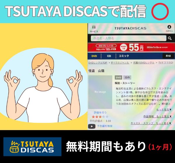 ドラマ「怪盗山猫」を無料視聴できるのは「TSUTAYAディスカス」のDVDだけ!!