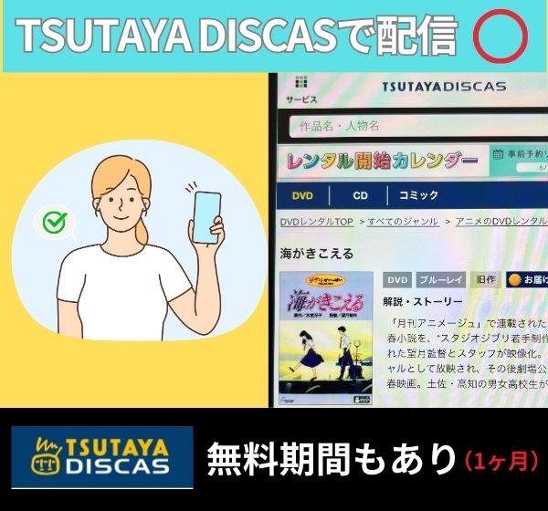 ジブリ「海がきこえる」を無料視聴できる動画配信サイトは「TSUTAYA DISCAS」だけ