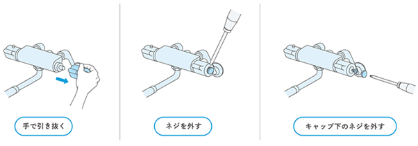 ここでは一番手順が多い、キャップとネジを外すタイプを解説。