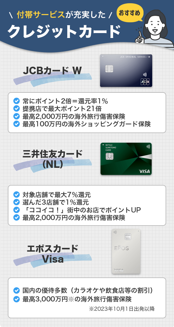 付帯サービスが充実しているおすすめのクレジットカード