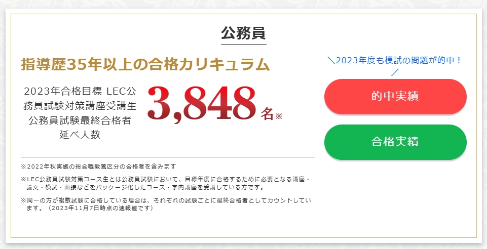 LECの公務員講座 合格者数