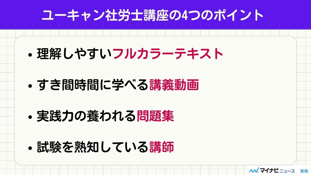 ユーキャン 社労士 4つのポイント